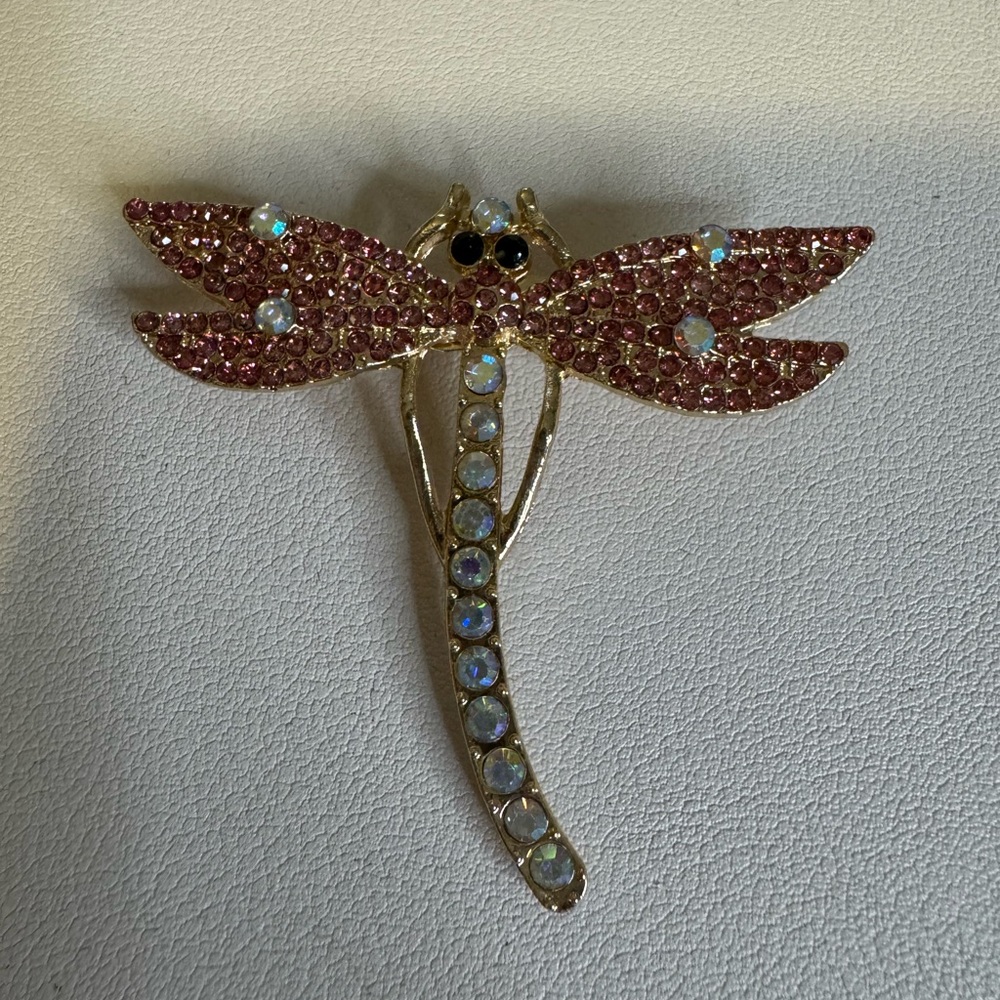 Elegant Pink and Gold Dragonfly Brooch